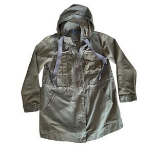Vera Wang Jacket Olive Green Utility Trench Hooded Coat Large